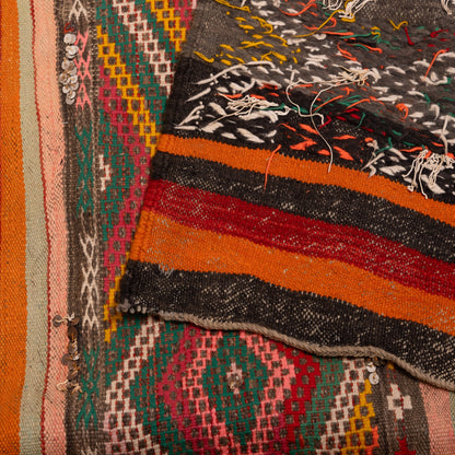 Vintage Handwoven Moroccan Kilim | Berber Zanafi Rug with Geometric Patterns ; 10,99 ft / 5,41 ft