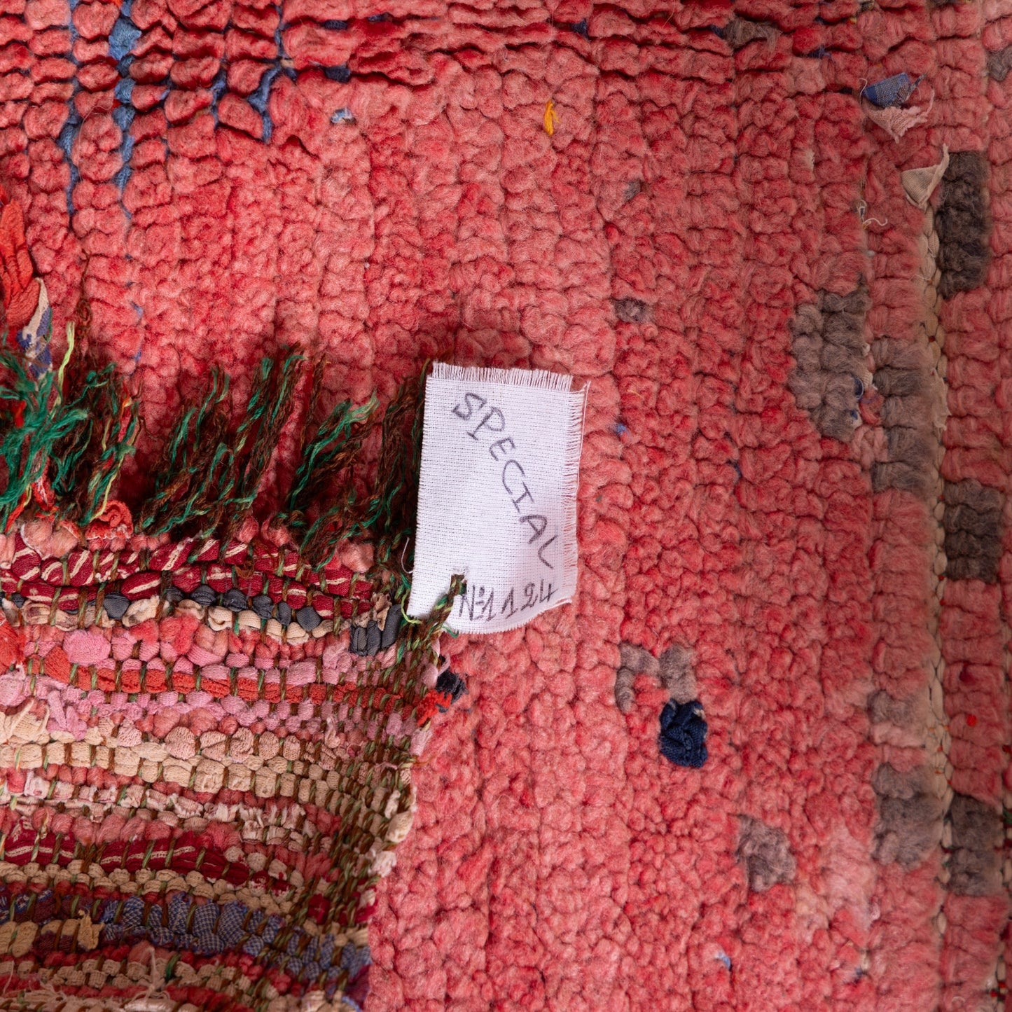 Vintage Moroccan Berber Rug – Handwoven Wool & Cotton Red Boucherouite Carpet