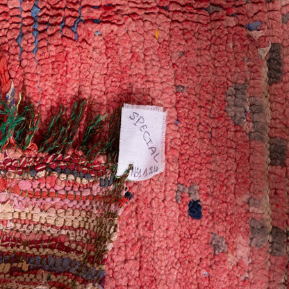 Vintage Moroccan Berber Rug – Handwoven Wool & Cotton Red Boucherouite Carpet
