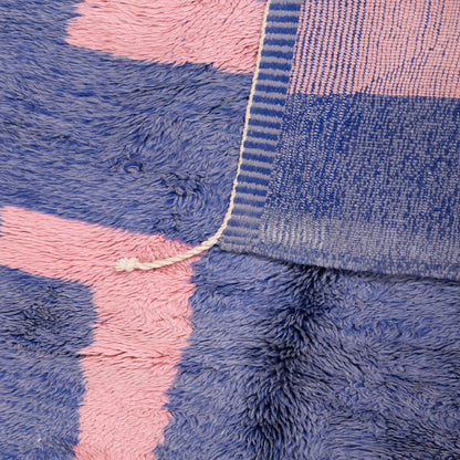 Handmade Mrirt Rug – 100% Wool Moroccan Berber Carpet – Blue & Pink Abstract Wool Rug – Modern Bohemian & Contemporary Home Decor