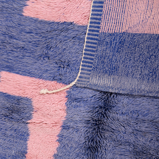 Handmade Mrirt Rug – 100% Wool Moroccan Berber Carpet – Blue & Pink Abstract Wool Rug – Modern Bohemian & Contemporary Home Decor