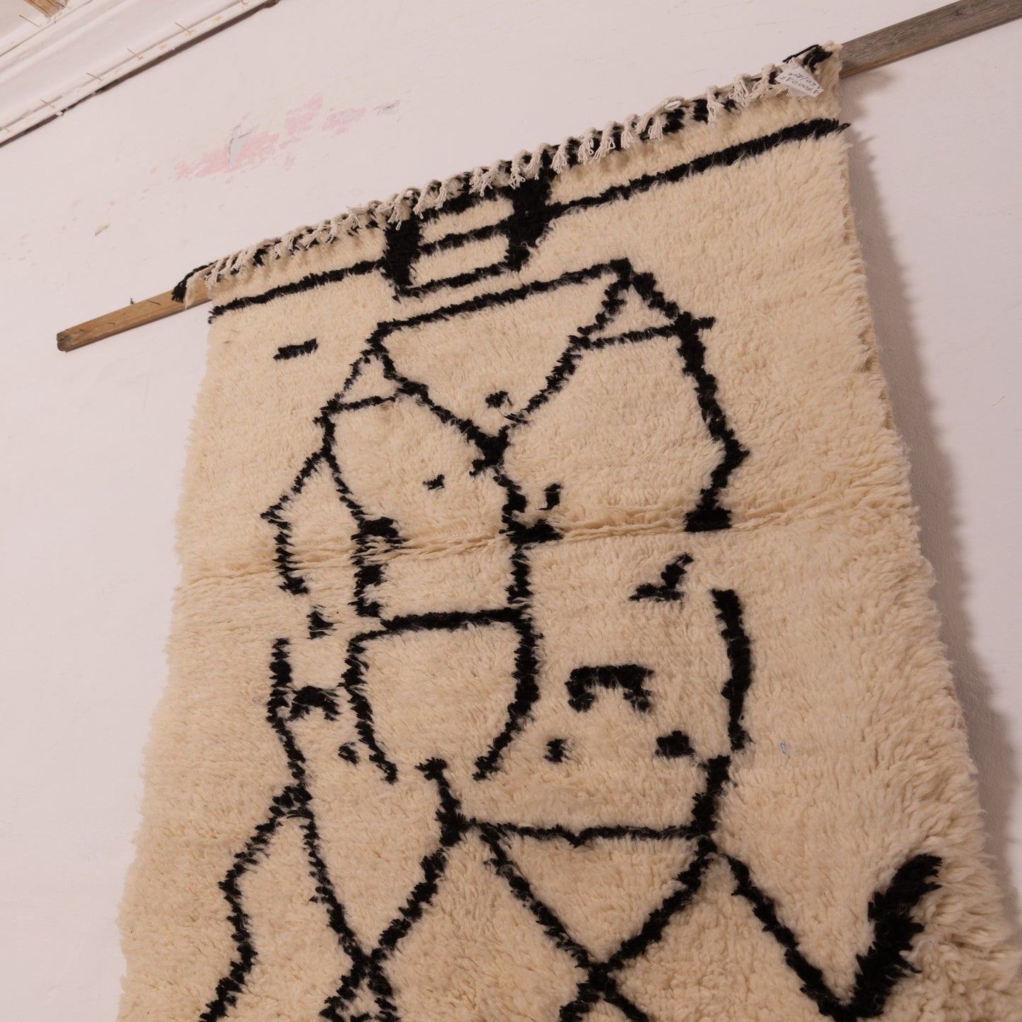 Modern Abstract Azilal Rug - Handmade Moroccan Wool & Cotton Wall Tapestry - Tribal Black Line Art Carpet
