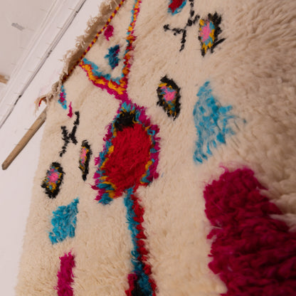 Colorful Azilal Rug - Moroccan Handmade Wool & Cotton Carpet - Boho Tribal Wall Hanging or Small Area Rug