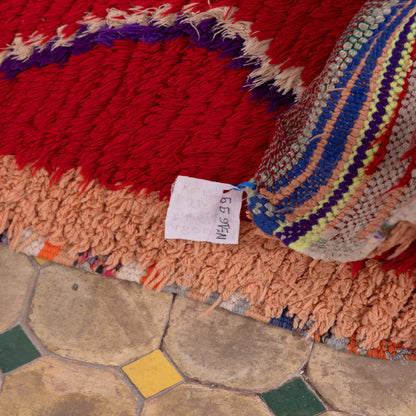 Vintage Moroccan Zigzag Berber Rug – Red Wool Runner with Geometric Patterns – Handwoven Boujaad Carpet