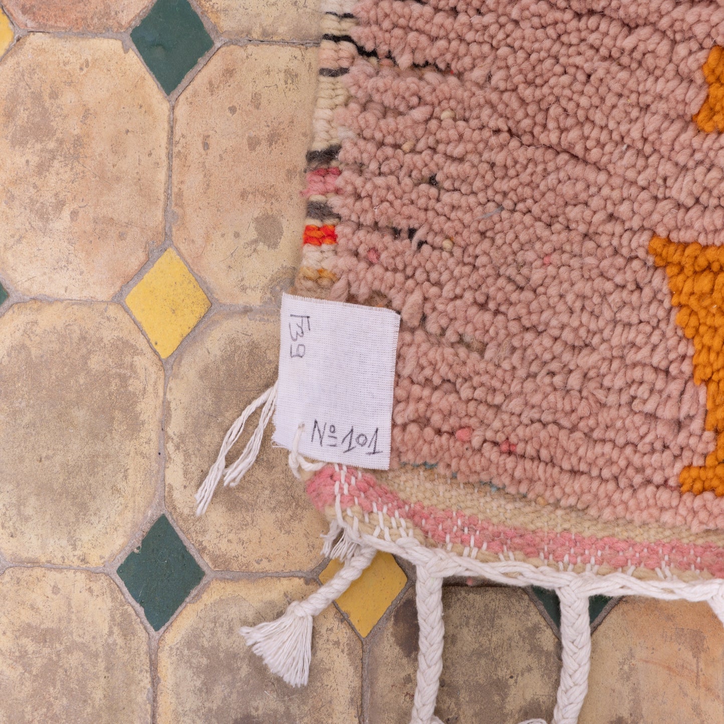Minimal Abstract Boujad Rug – New Moroccan Wool Rug – Pink & Orange Modern Tribal Design – Handmade Berber Wall Hanging or Accent