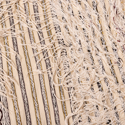 Handwoven Moroccan Handira Kilim | Vintage Berber Wool Blanket | Neutral Striped Boho Rug ; 7,38 ft / 5,09 ft