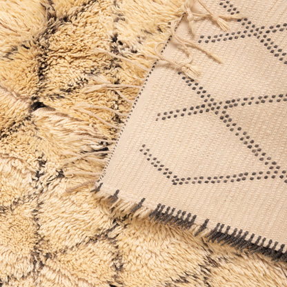 Vintage Beni Ourain Moroccan Rug | Thick Wool Diamond Grid Carpet | Handwoven Tribal Berber Rug | Golden Beige & Black | 100% Wool | Large Area Rug ;  12,47 ft  / 7,87 ft