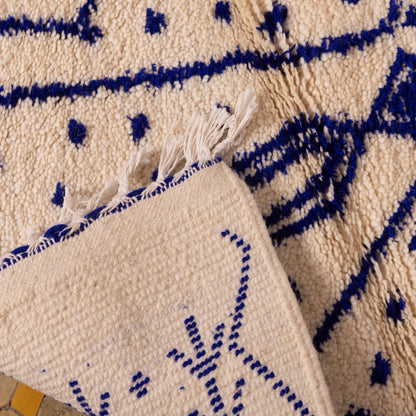 New Handmade Azilal Wool Rug - Blue Geometric & Diamond Pattern - Modern Moroccan Decor