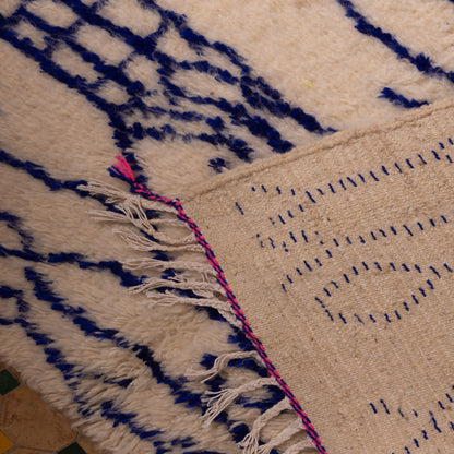 Abstract Blue Tribal Azilal Rug - Moroccan Handmade Wall Hanging - Wool & Cotton Berber Tapestry