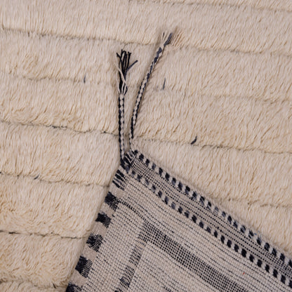 Handmade Mrirt Rug – 100% Wool Moroccan Berber Carpet – Cream & Black Textured Geometric Wool Rug – Luxury Minimalist & Modern Home Decor