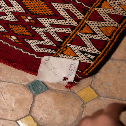 Vintage Moroccan Kilim Rug | Handwoven Berber Wool Carpet | Red Tribal Flatweave ; 8,69 ft / 5,58 ft