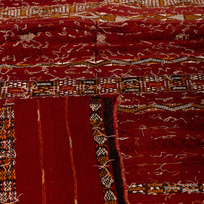 Vintage Moroccan Red Wool Rug | Handmade Berber Carpet with Tribal Embroidery ; 8,53 ft / 5,58 ft