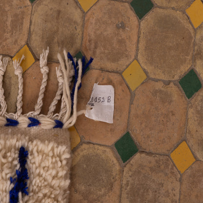 New Handmade Azilal Wool Rug - Abstract Blue Geometric Patterns - Modern Moroccan Floor or Wall Decor
