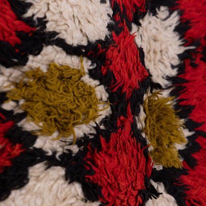 Vintage Moroccan Azilal Rug - Bold Red & Olive Diamond Pattern - Handwoven Berber Wool Carpet - Small Accent Rug