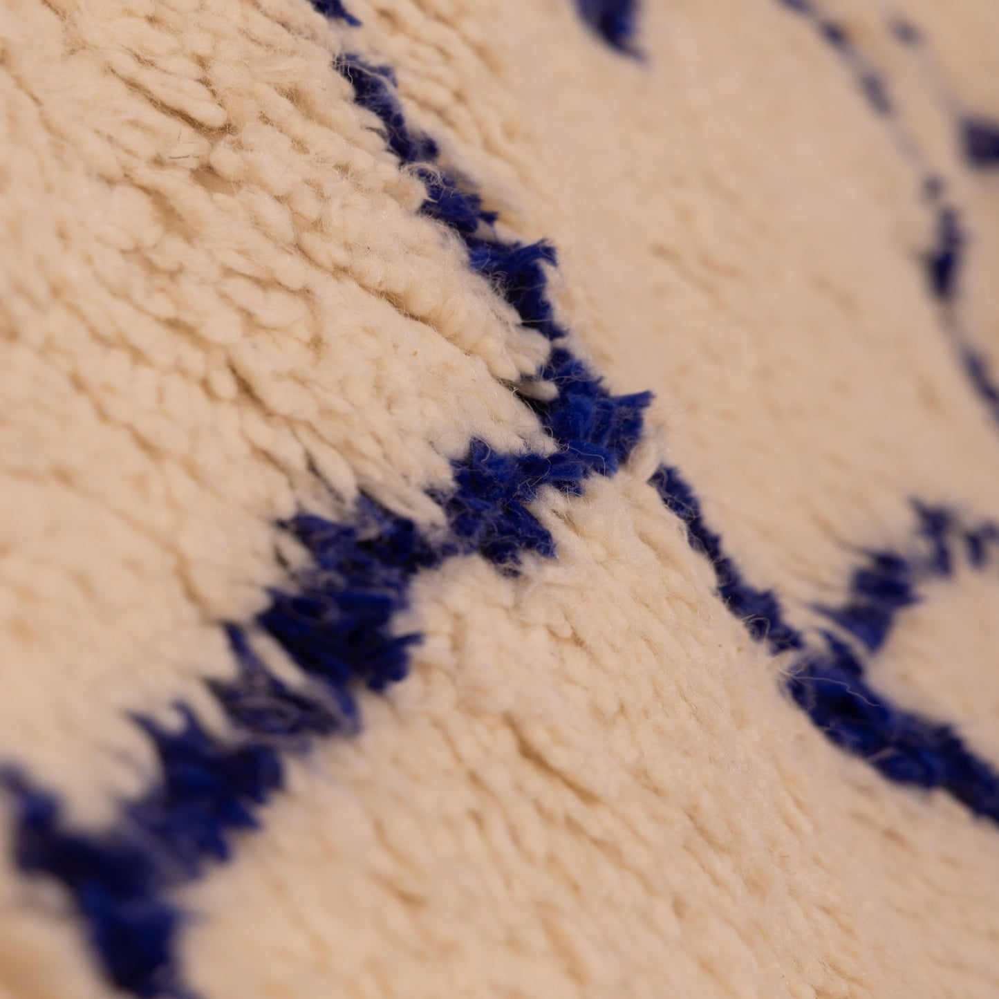 Minimalist Abstract Moroccan Wool Rug - Handwoven Blue Line Art on Cream - Modern Berber Wall Hanging or Area Rug