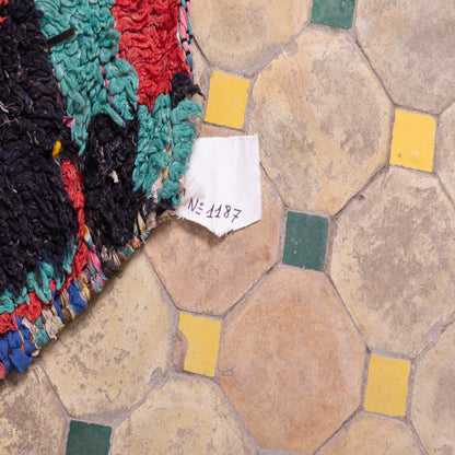 Vintage Azilal Rug – Bold Red & Green Moroccan Wool Rug - Handwoven Tribal Art Piece - Mid-Century Berber Carpet