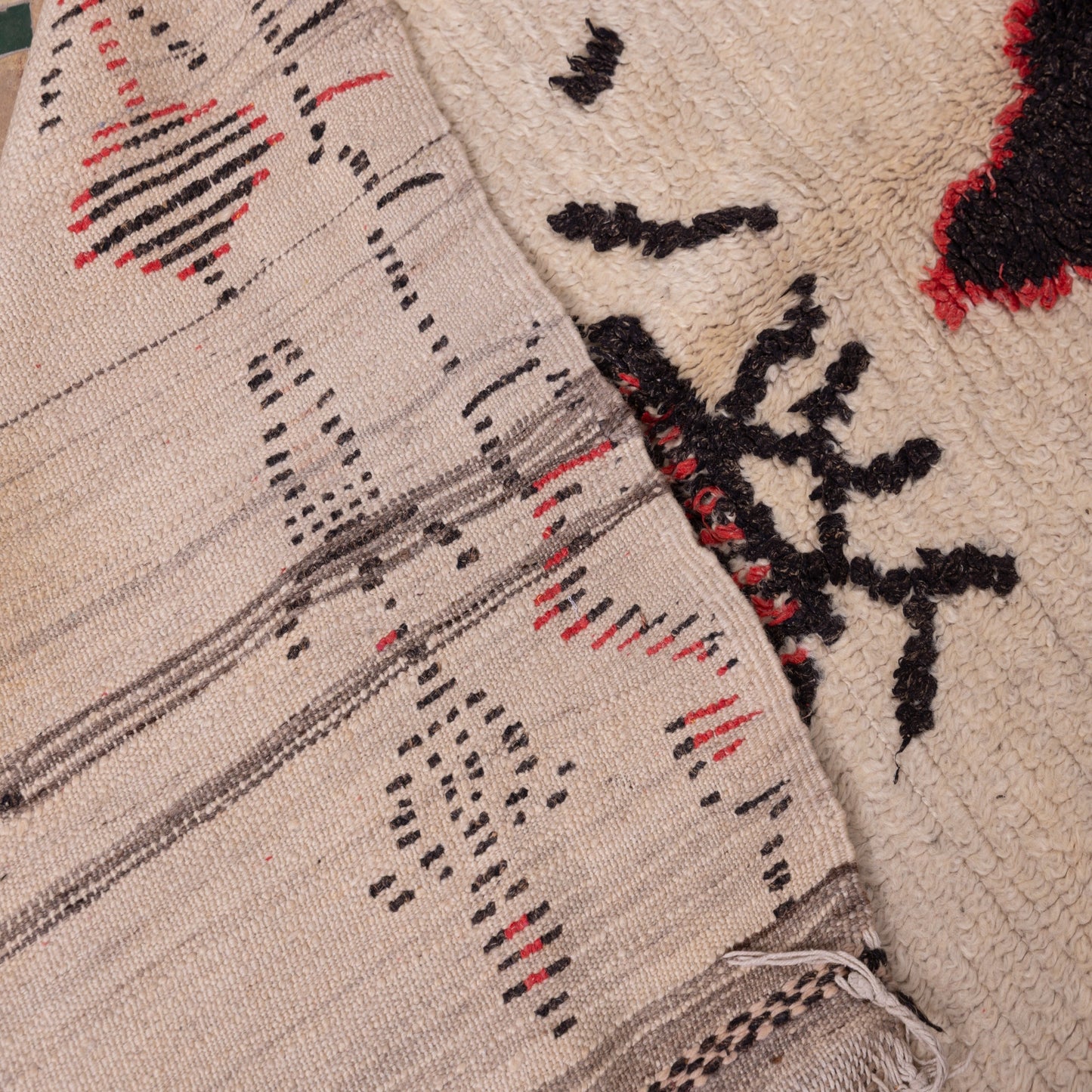 Vintage Moroccan Azilal Rug - Tribal Red & Black Motifs - Abstract Folk Art Design