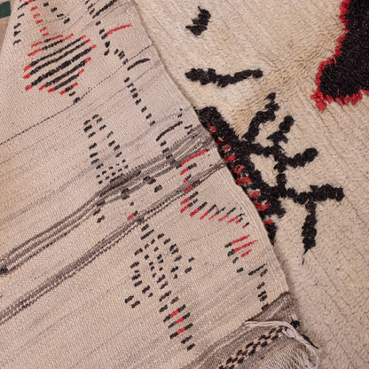 Vintage Moroccan Azilal Rug - Tribal Red & Black Motifs - Abstract Folk Art Design