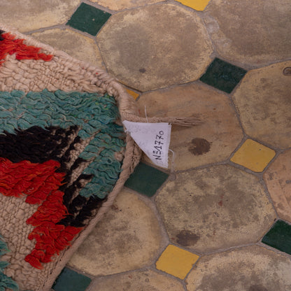 Vintage Azilal Wool Rug - Geometric Tribal Pattern - Handwoven Moroccan Tapestry