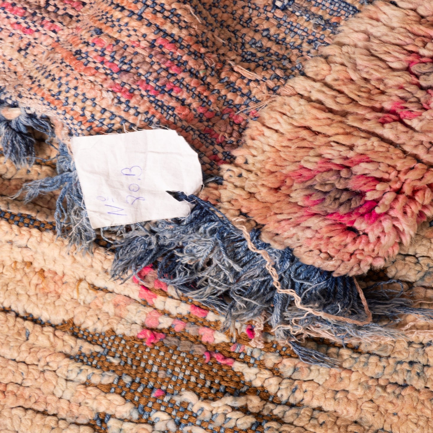 Vintage Moroccan Runner Rug - Handwoven Wool Carpet - Abstract Design in Earthy Tones with Pink & Red Accents