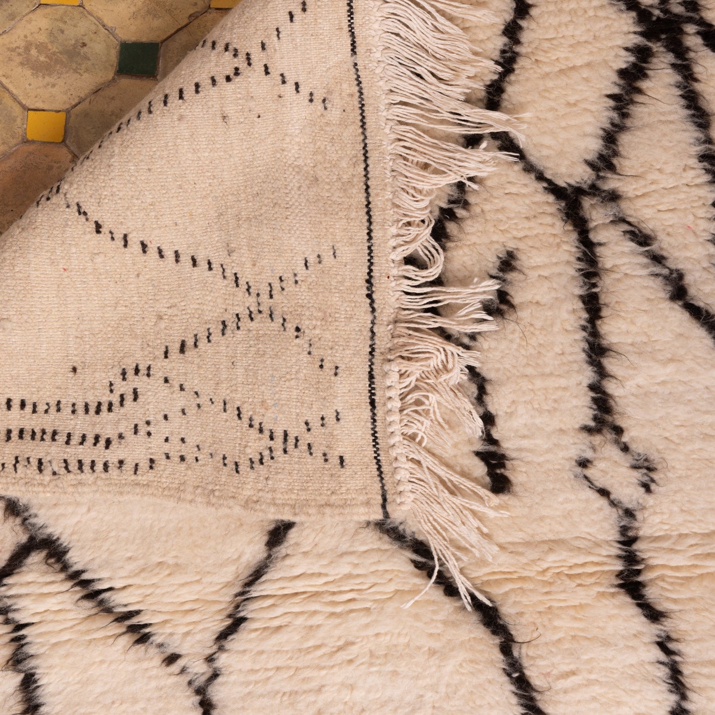 Minimalist Moroccan Azilal Rug - Handwoven Wool with Abstract Tribal Diamond Design - Neutral Boho Decor
