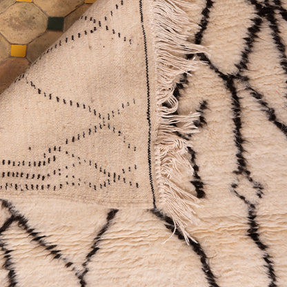Minimalist Moroccan Azilal Rug - Handwoven Wool with Abstract Tribal Diamond Design - Neutral Boho Decor