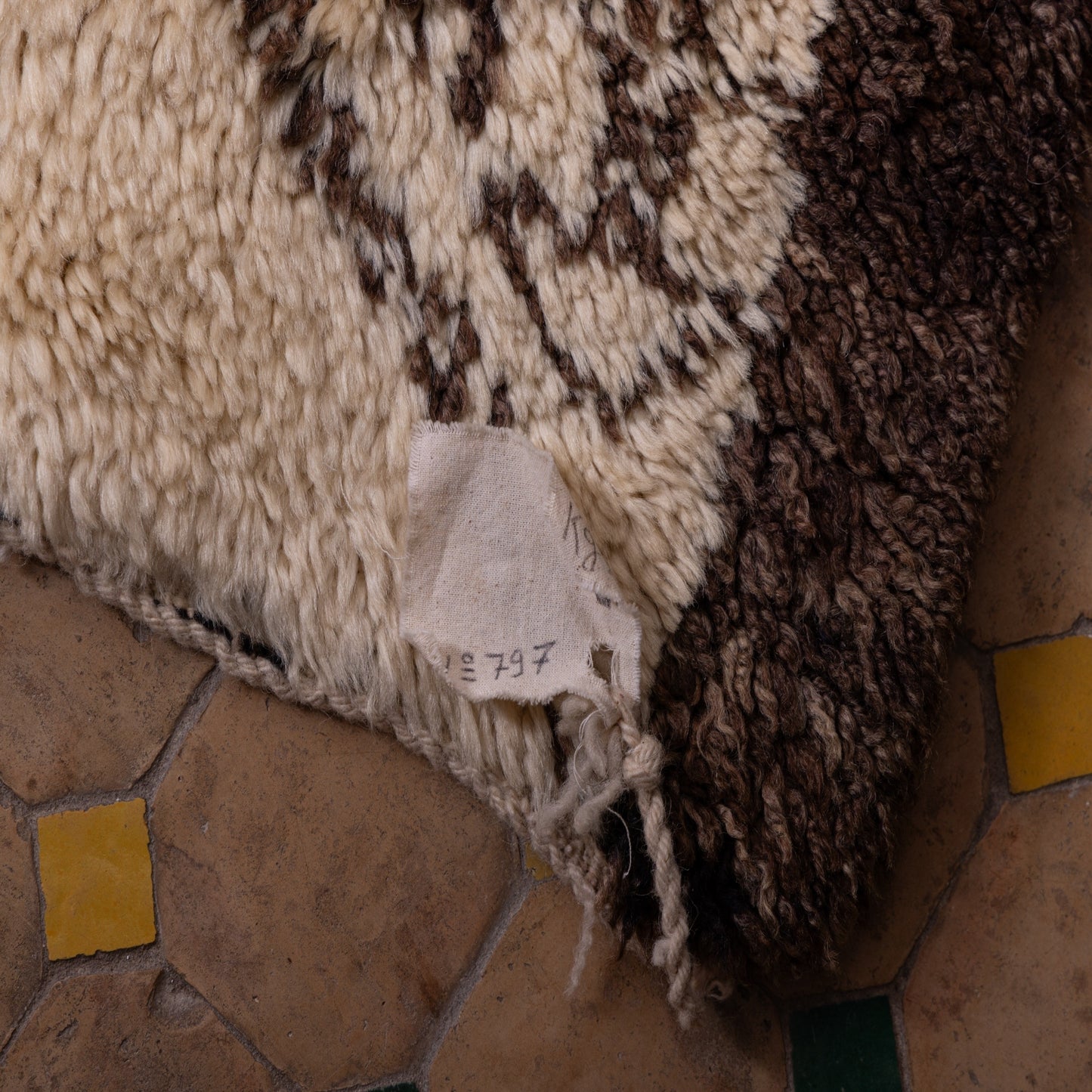 Vintage Moroccan Beni Ourain Rug | Handwoven Wool Berber Carpet with Tribal Symbols ;  10,83 ft  / 6,40 ft