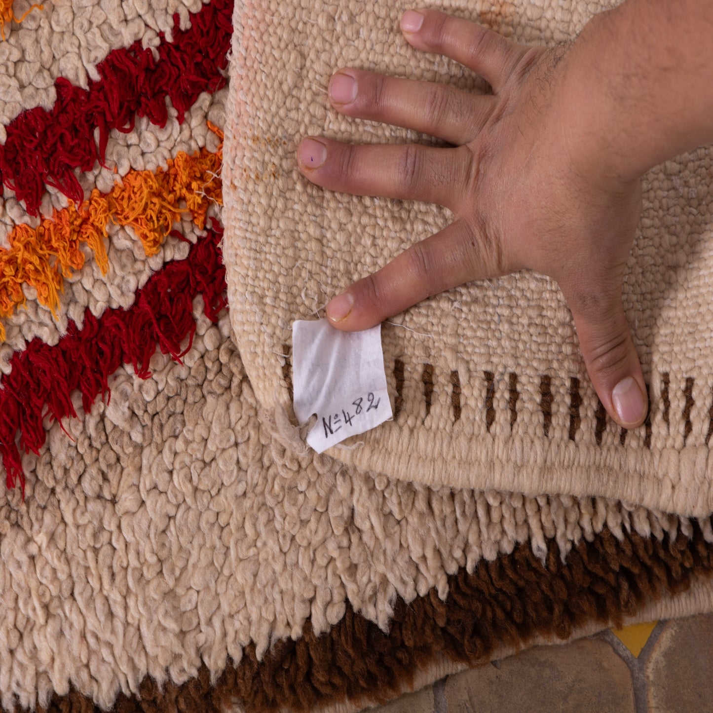 Vintage Azilal Rug - Moroccan Handwoven Wool Runner - Bold Diamond Tribal Design in Red & Orange