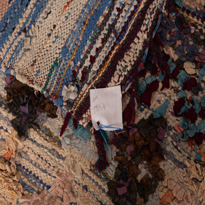 Vintage Moroccan Boucherouite Rug – Handwoven Berber Carpet with Geometric Diamond Patterns