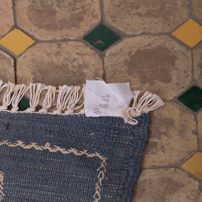 Handwoven Moroccan Akhnif Rug – Timeless Berber Wool & Cotton Carpet in Deep Blue & Terracotta
