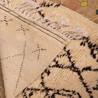 Neutral Berber Wool Rug - Handwoven Moroccan Azilal Runner - Tribal Diamond & Tree Motif