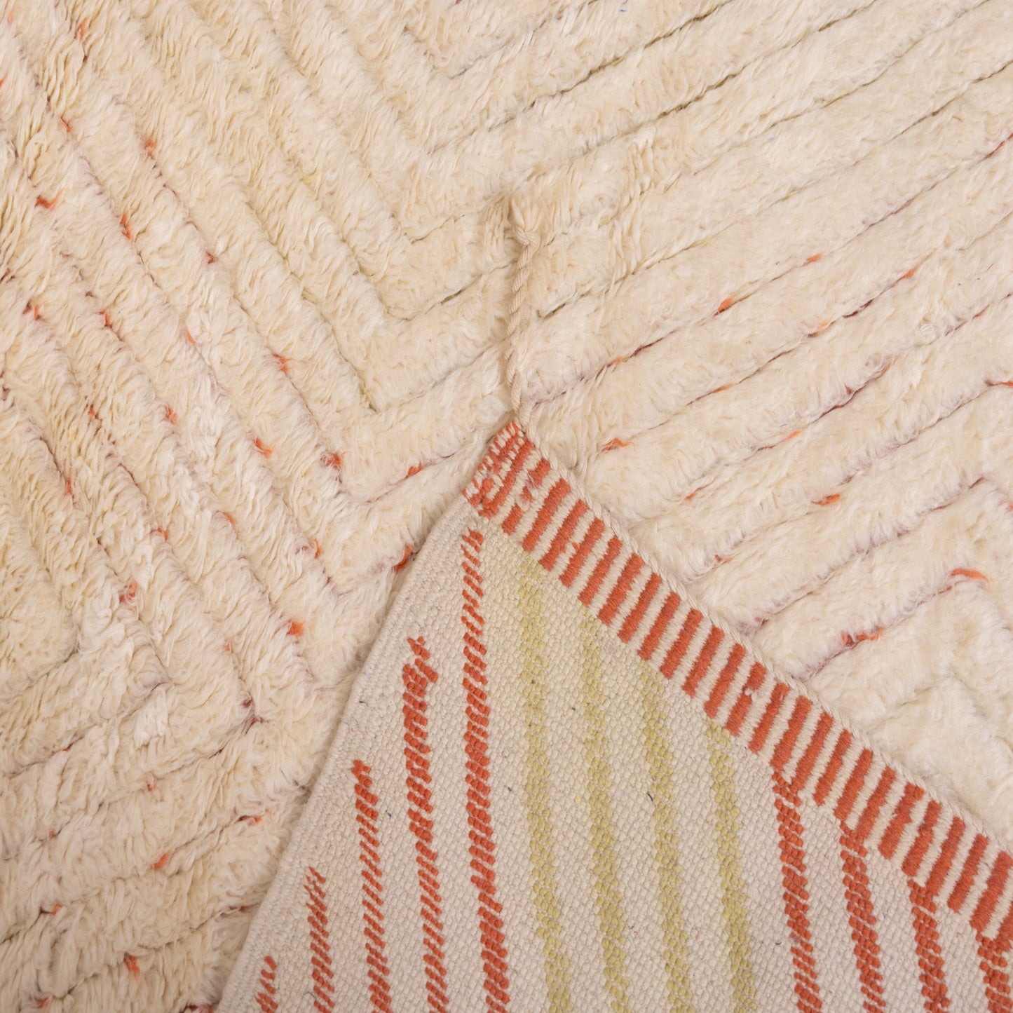 Authentic Handwoven Moroccan Mrirt Rug – Luxurious Creamy Wool Berber Carpet with Subtle Red Accents