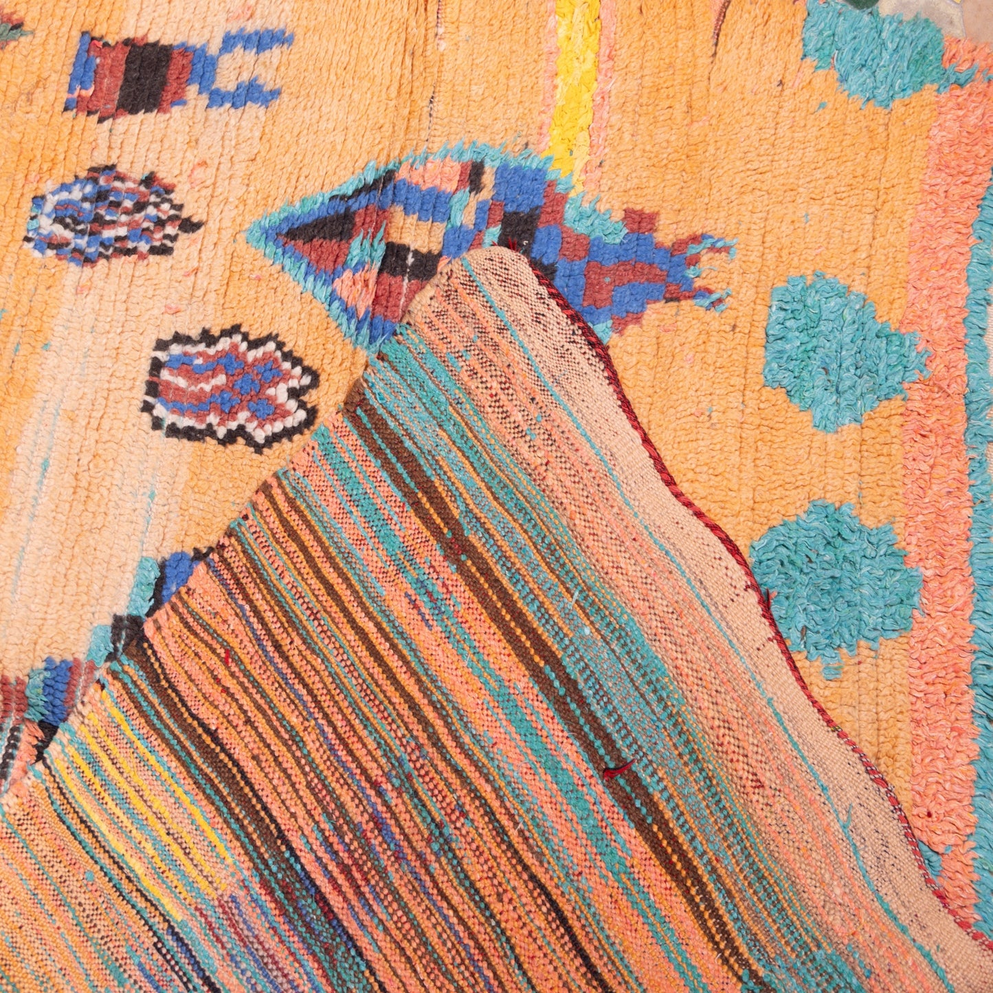 Vintage Moroccan Rehamna Rug - Abstract Berber Artistry in Warm Tones ; 9,02 ft / 4,43 ft