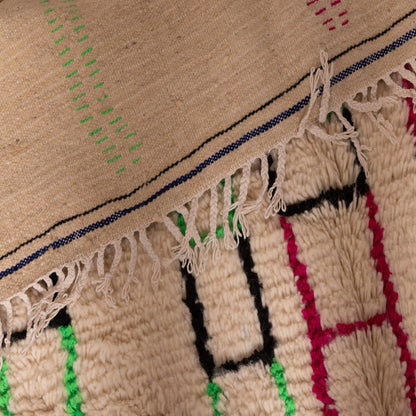 Moroccan Azilal Rug - Neon Geometric Design - Handmade 80% Wool 20% Cotton - Bright Boho Area Rug or Wall Hanging