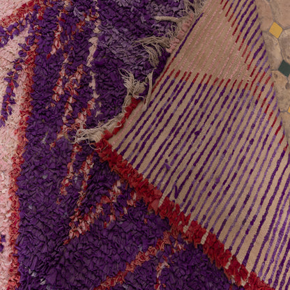 Vintage Moroccan Boucherouite Rug – Handwoven Berber Carpet in Purple & Pink – Unique Boho Chic Shag Rug