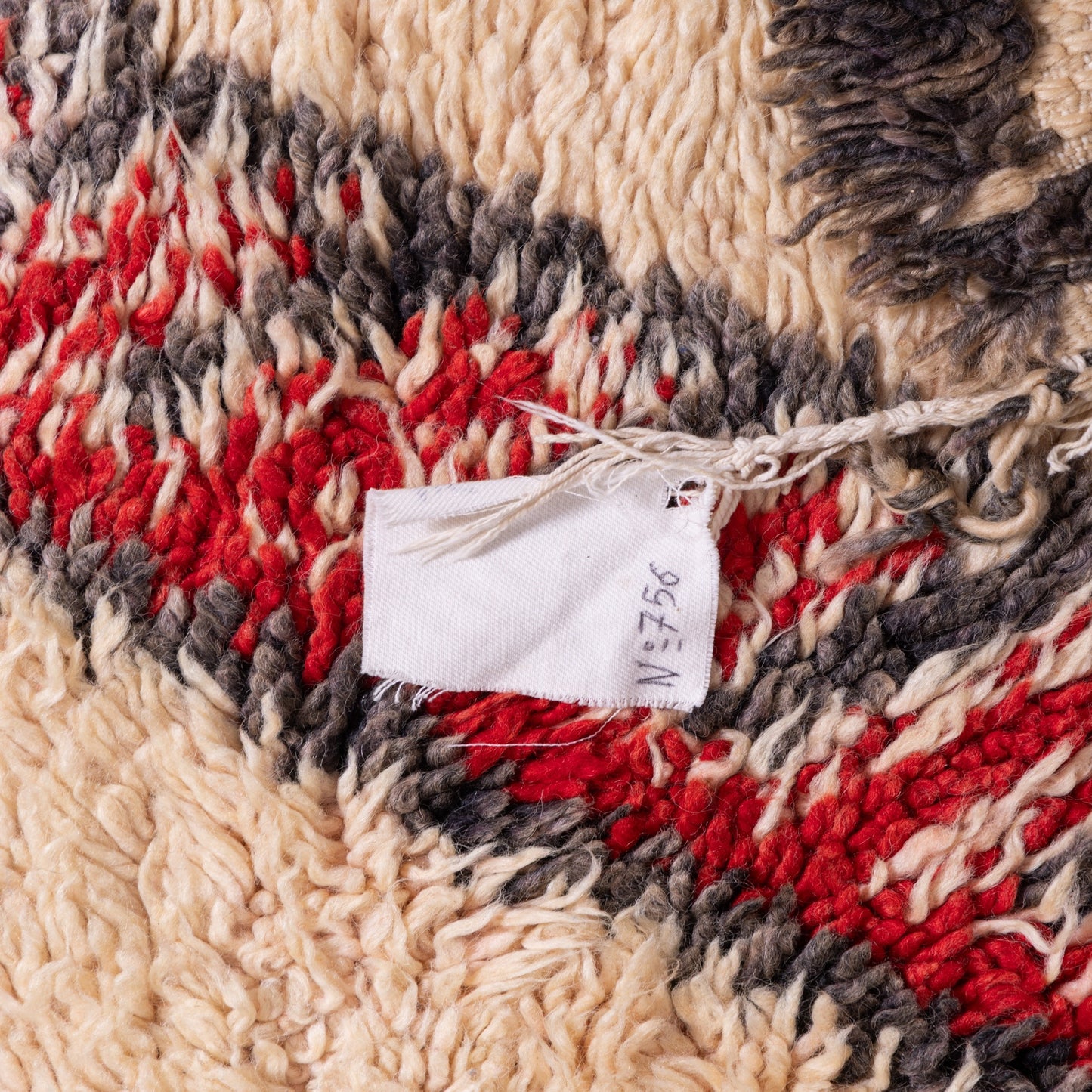 Authentic Vintage Moroccan Berber Rug | Handmade Wool Beni Ourain Carpet | Red & Black Tribal Diamond Design ; 8,53 ft / 6,07 ft