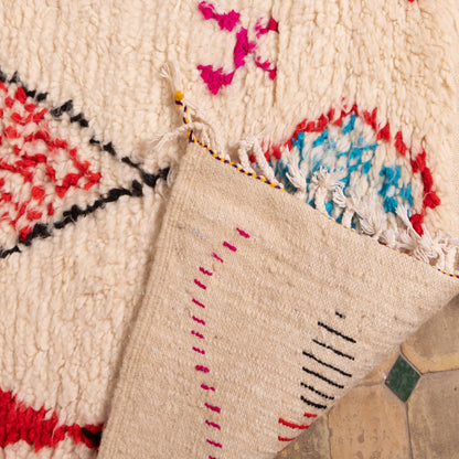 Small Azilal Rug - Vibrant Red & Blue Diamond Berber Design - Moroccan Handwoven Wool & Cotton Carpet