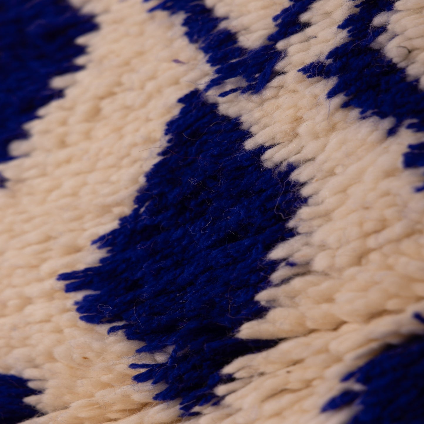 New Handmade Azilal Wool Rug - Blue Geometric Diamonds on Cream - Modern Moroccan Tribal Decor