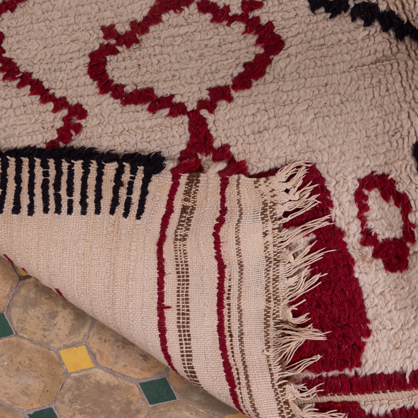 Vintage Azilal Rug - Moroccan Tribal Wool Rug in Red & Black - Handwoven Boho Carpet