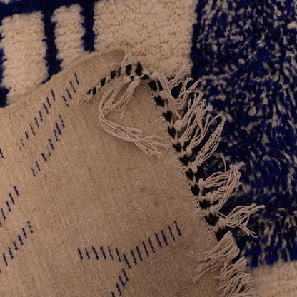 Contemporary Azilal Rug - Moroccan Blue Line Berber Carpet - 80% Wool 20% Cotton - Abstract Boho Decor