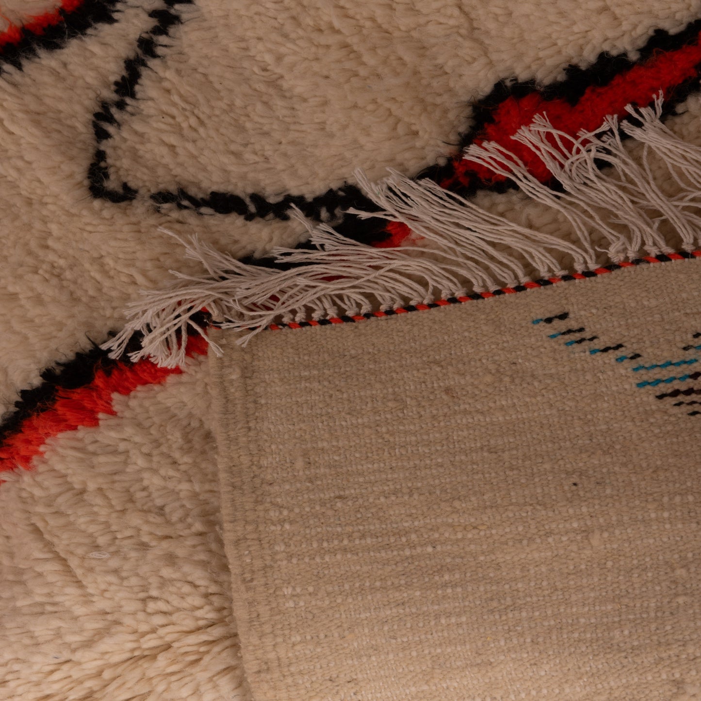 Modern Abstract Azilal Rug - Handwoven Moroccan Wool & Cotton Area Rug - Colorful Contemporary Berber Carpet - Cream Base with Bold Line