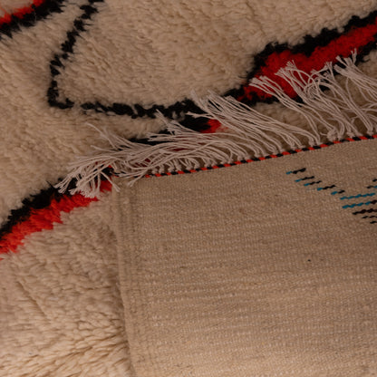 Modern Abstract Azilal Rug - Handwoven Moroccan Wool & Cotton Area Rug - Colorful Contemporary Berber Carpet - Cream Base with Bold Line