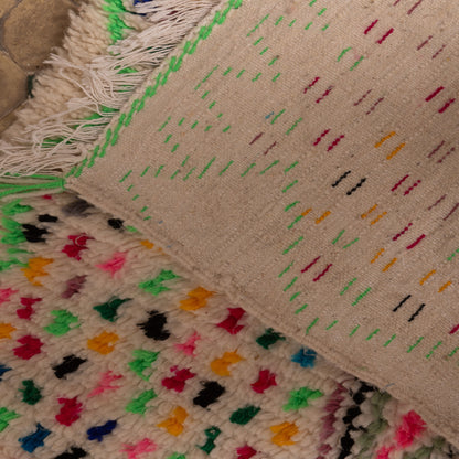 Colorful Moroccan Azilal Rug - Boho Handmade Wool & Cotton Berber Carpet - Small Accent Rug or Wall Art
