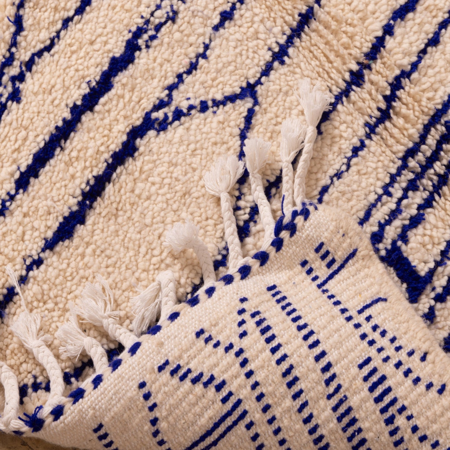 New Handmade Azilal Wool Rug - Geometric Lines in Blue - Modern Moroccan Tribal Design