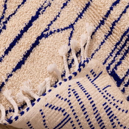 New Handmade Azilal Wool Rug - Geometric Lines in Blue - Modern Moroccan Tribal Design