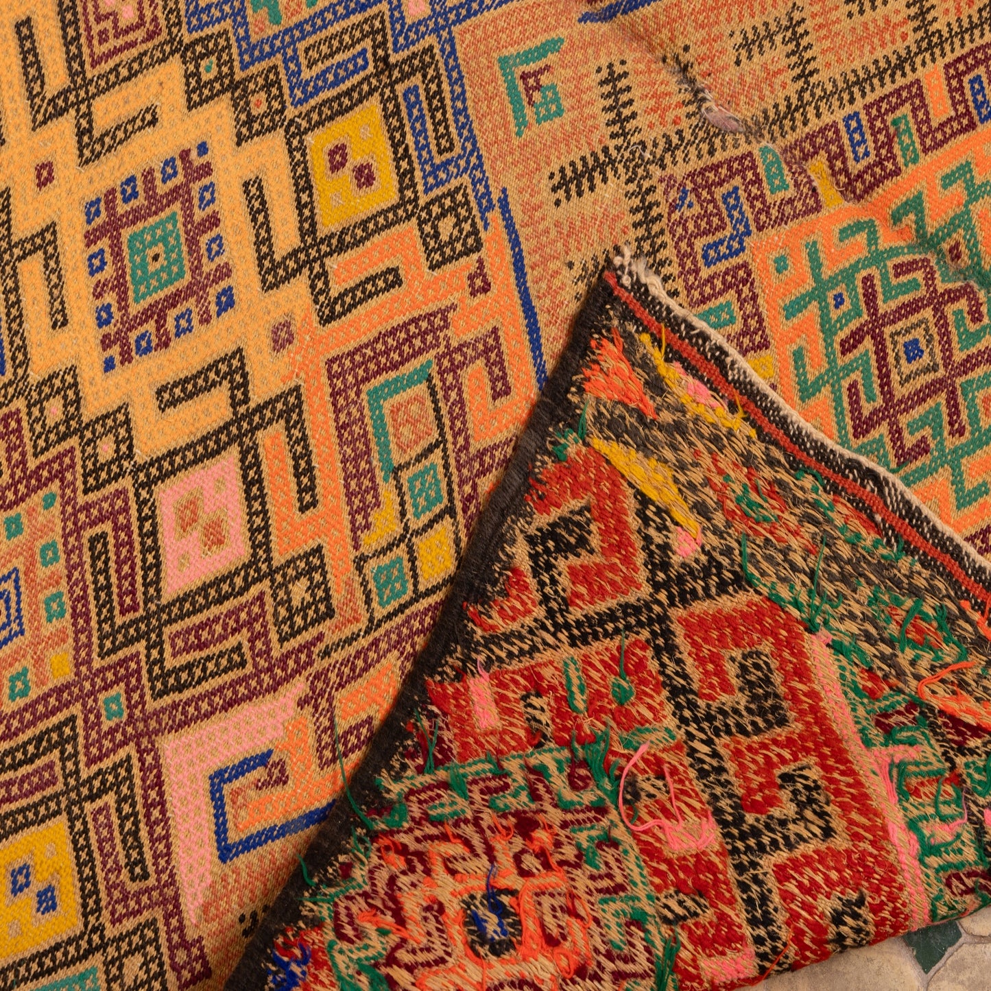 Handwoven Moroccan Berber Rug | Vintage Geometric Wool Carpet with Tribal Patterns ; 7,05 ft / 4,59 ft