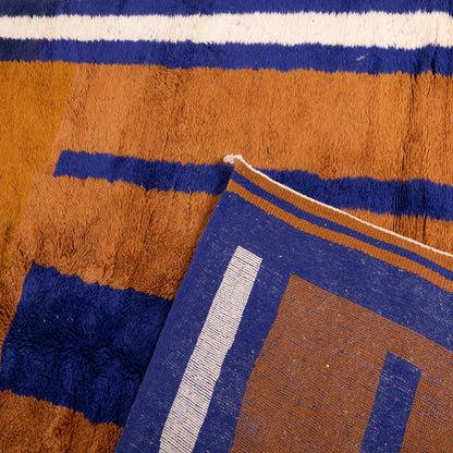 Authentic Handwoven Moroccan Mrirt Rug – Luxurious Brown & Blue Wool Berber Carpet