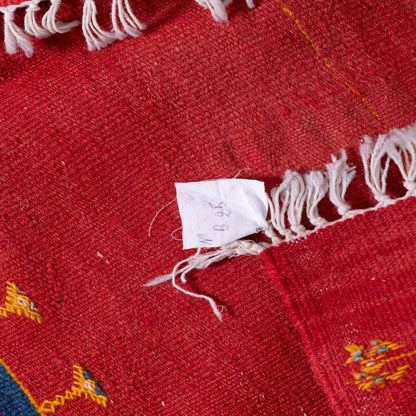 Handwoven Moroccan Akhnif Rug – Bold Red Berber Wool & Cotton Carpet with Symbolic Motifs