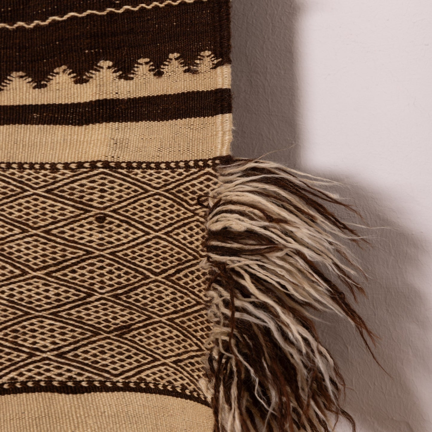 Vintage Moroccan Handwoven Wool Blanket | Berber Striped Throw | Nomadic Kilim Rug ; 11,98 ft / 4,43 ft