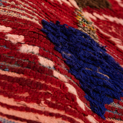 Vintage Moroccan Runner Rug - Deep Red Handwoven Wool with Diamond Tribal Motifs